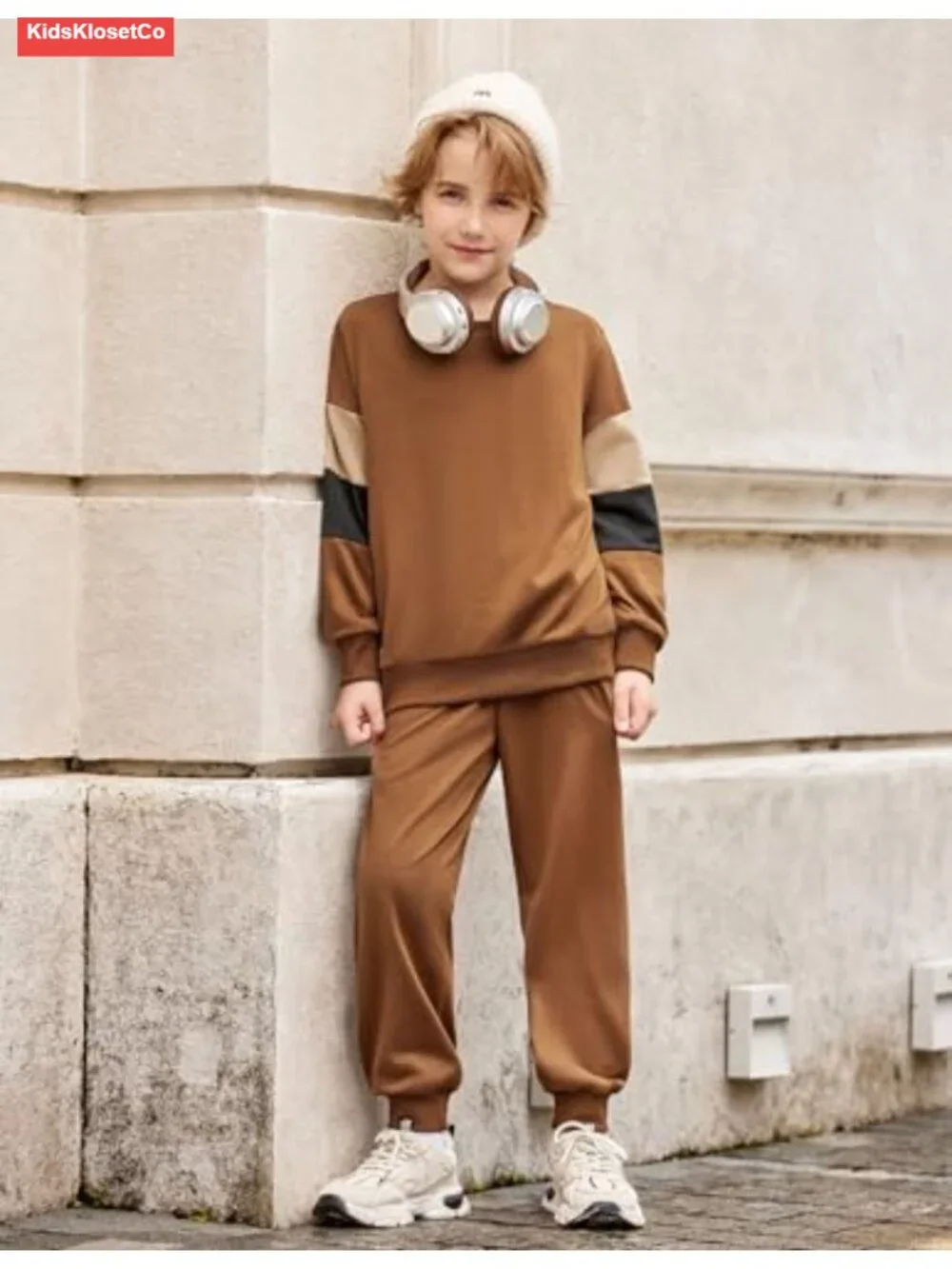 Boy's 2-Piece Color Block Sweatshirt & Pants Set Long Sleeve Pull-On